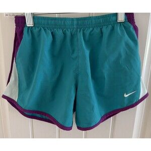 Nike Running Shorts Girls Size M Purple Green Lined Drawstring